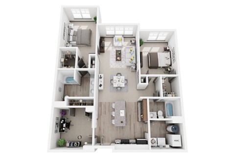 Floor plan for 2 beds, 2 baths, 1381 sqft